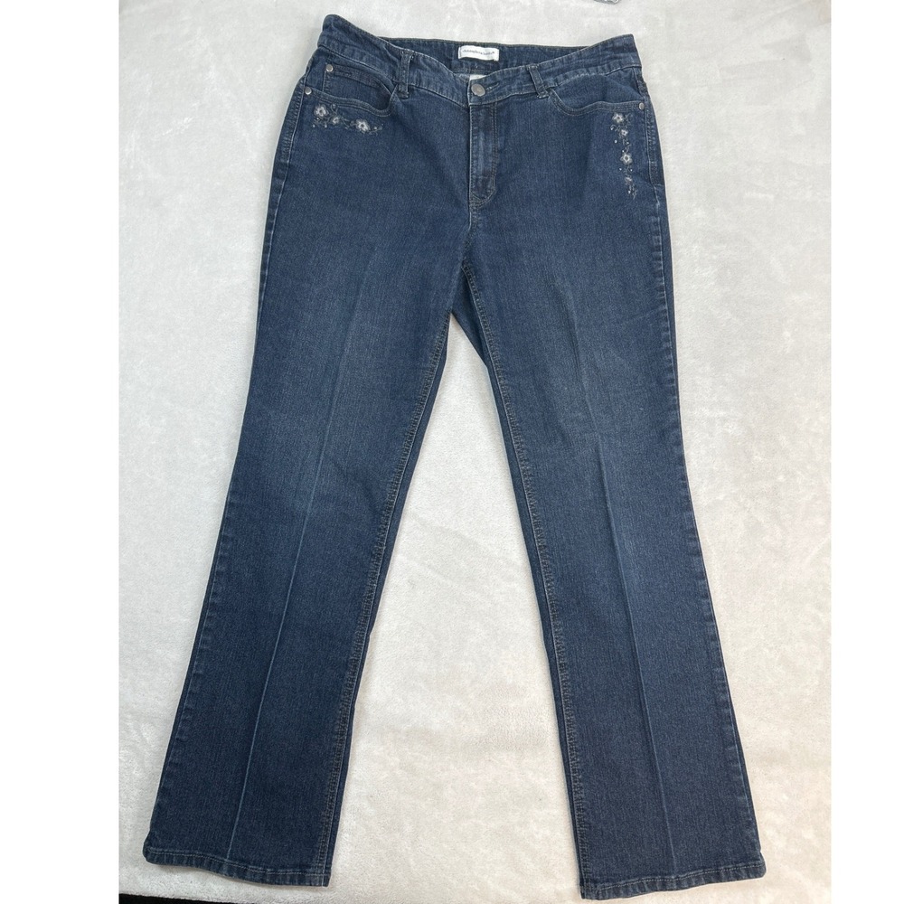 Christopher & Banks Jeans Womens 12 Dark Blue Floral Embroidered Straight Leg